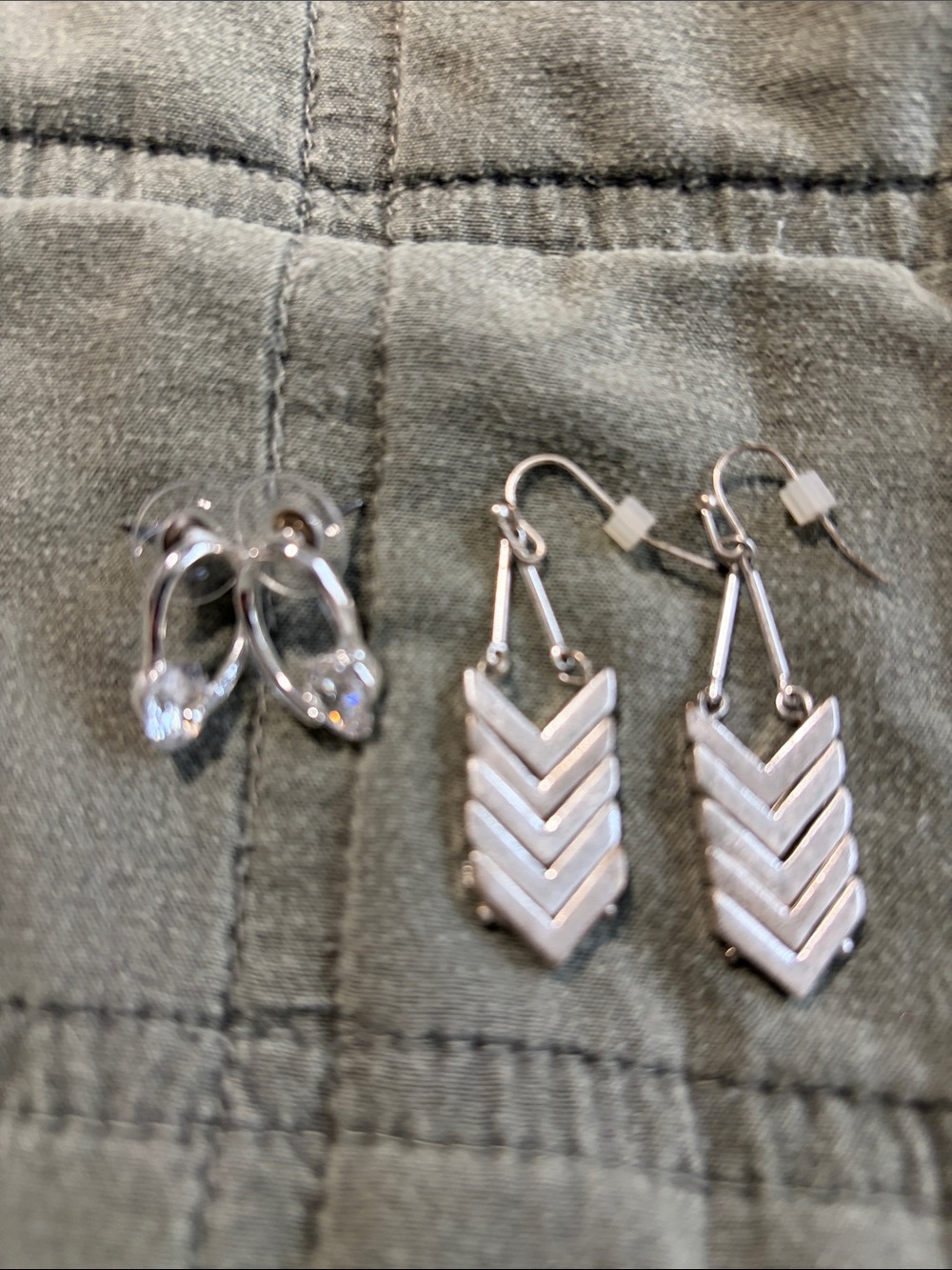 Silver-Tone Chevron Drop Earrings - White Accents